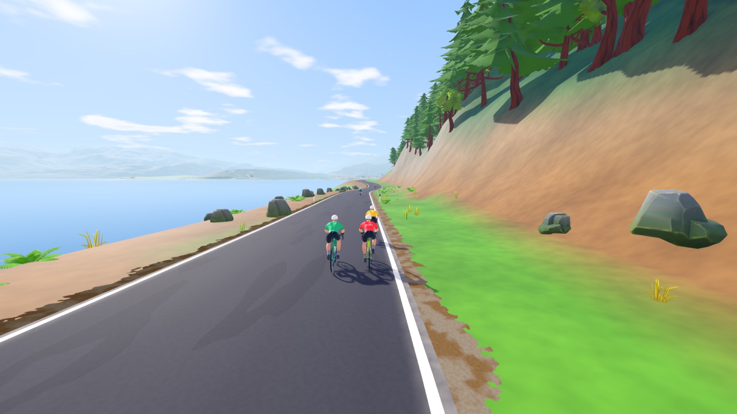A group of riders on the Walchensee shore road